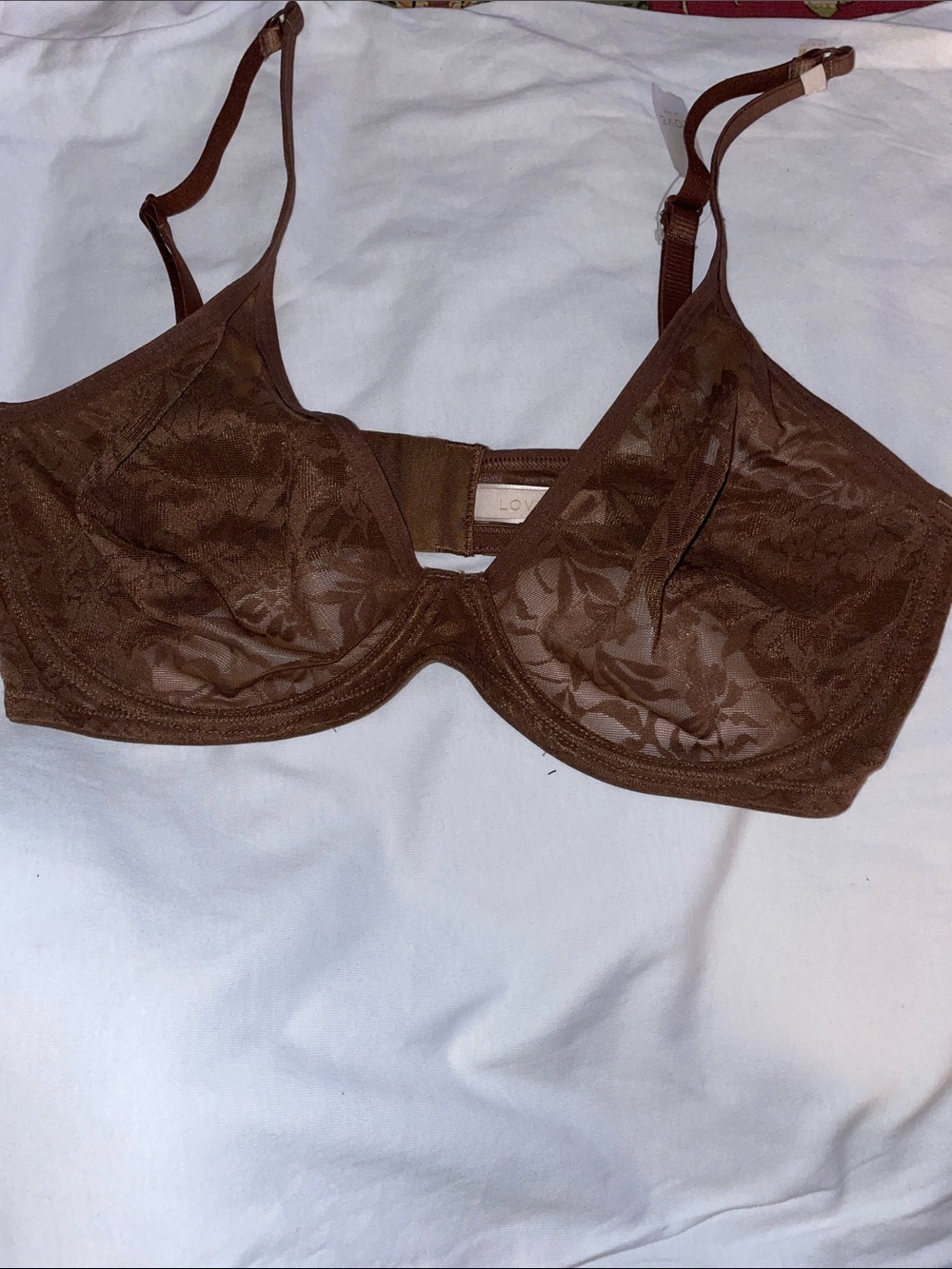 Sheer Lace Underwire Bra in Rich Brown